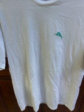 Tommy Bahama White Short-Sleeve Tee with Teal Marlin